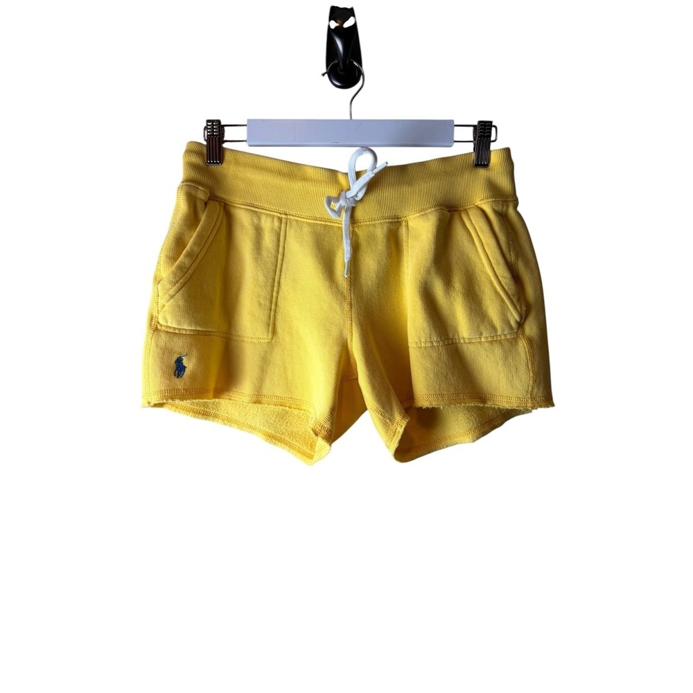 Polo Ralph Lauren Womens Yellow Fleece Sweat Shorts Drawstring Pony Logo XS